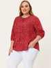 Plus Size Plain Cuff Sleeve Crew Neck Ribbon Blouse