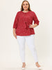 Plus Size Plain Cuff Sleeve Crew Neck Ribbon Blouse