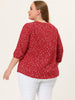 Plus Size Plain Cuff Sleeve Crew Neck Ribbon Blouse
