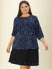 Plus Size Plain Cuff Sleeve Crew Neck Ribbon Blouse