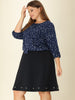 Plus Size Plain Cuff Sleeve Crew Neck Ribbon Blouse