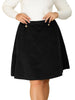 A Line Woven Elastic Waist Button Decor Skirt