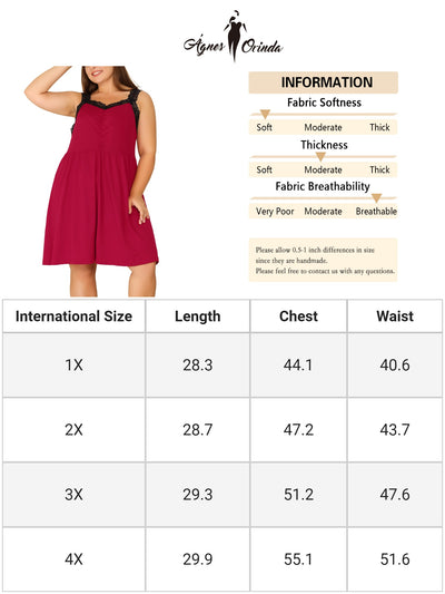 Plus Size Cami Nightgown Lace Sleep Above Knee Lounge Nightgowns