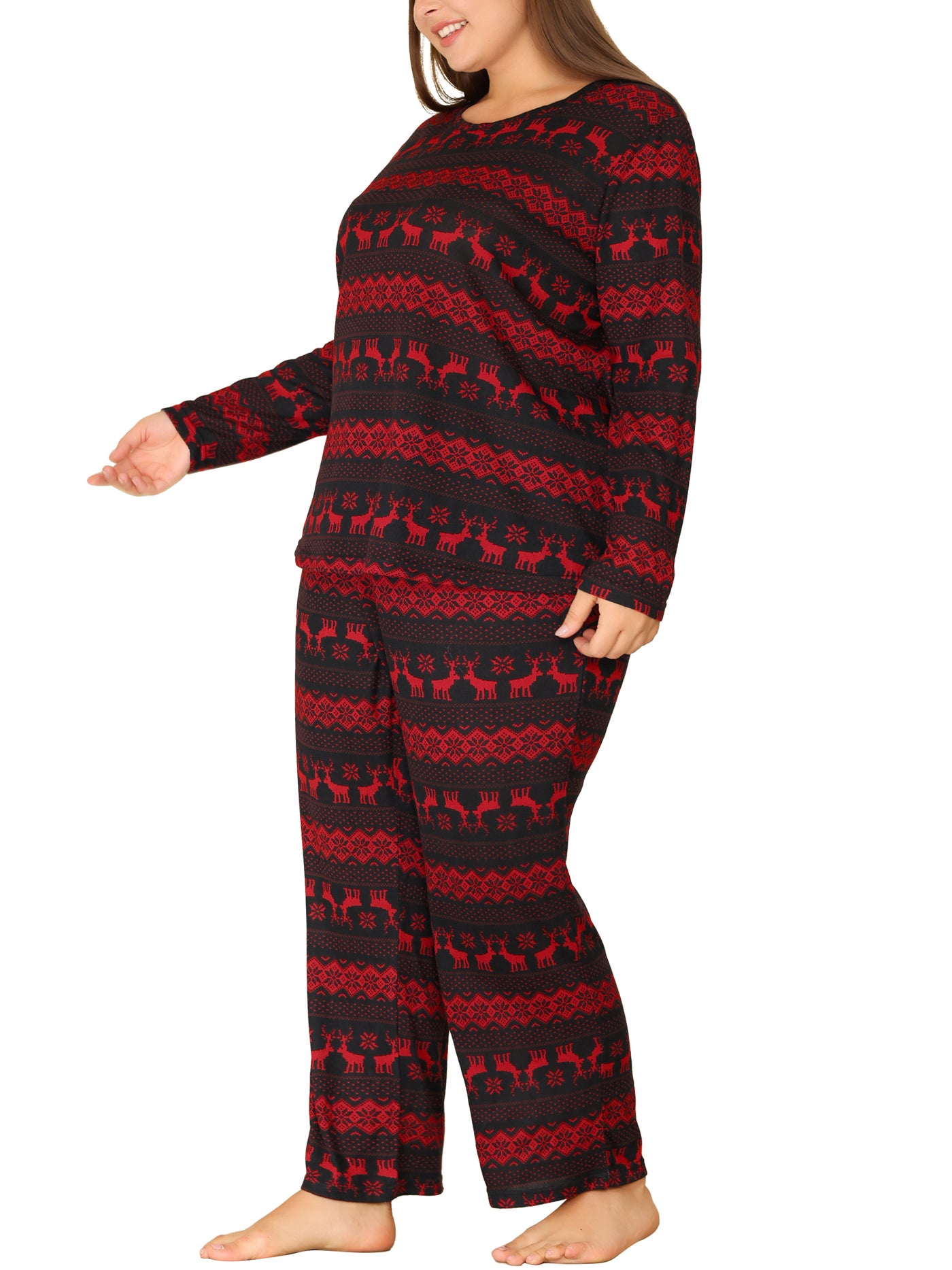 Bublédon Women's Plus Size Sleepwear Printed Soft Long Sleeve Pajama Set