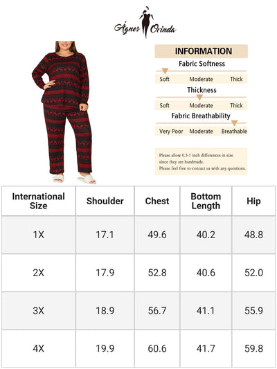 Women's Plus Size Sleepwear Printed Soft Long Sleeve Pajama Set