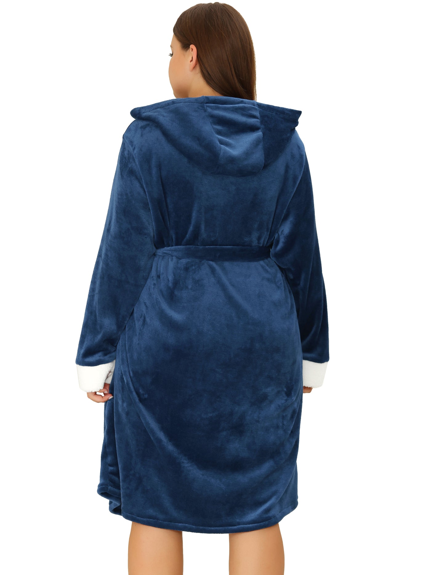 Bublédon Plus Size Faux Fur Fleece Hood Warm Plush Flannel Robe Nightgown