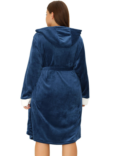 Plus Size Faux Fur Fleece Hood Warm Plush Flannel Robe Nightgown