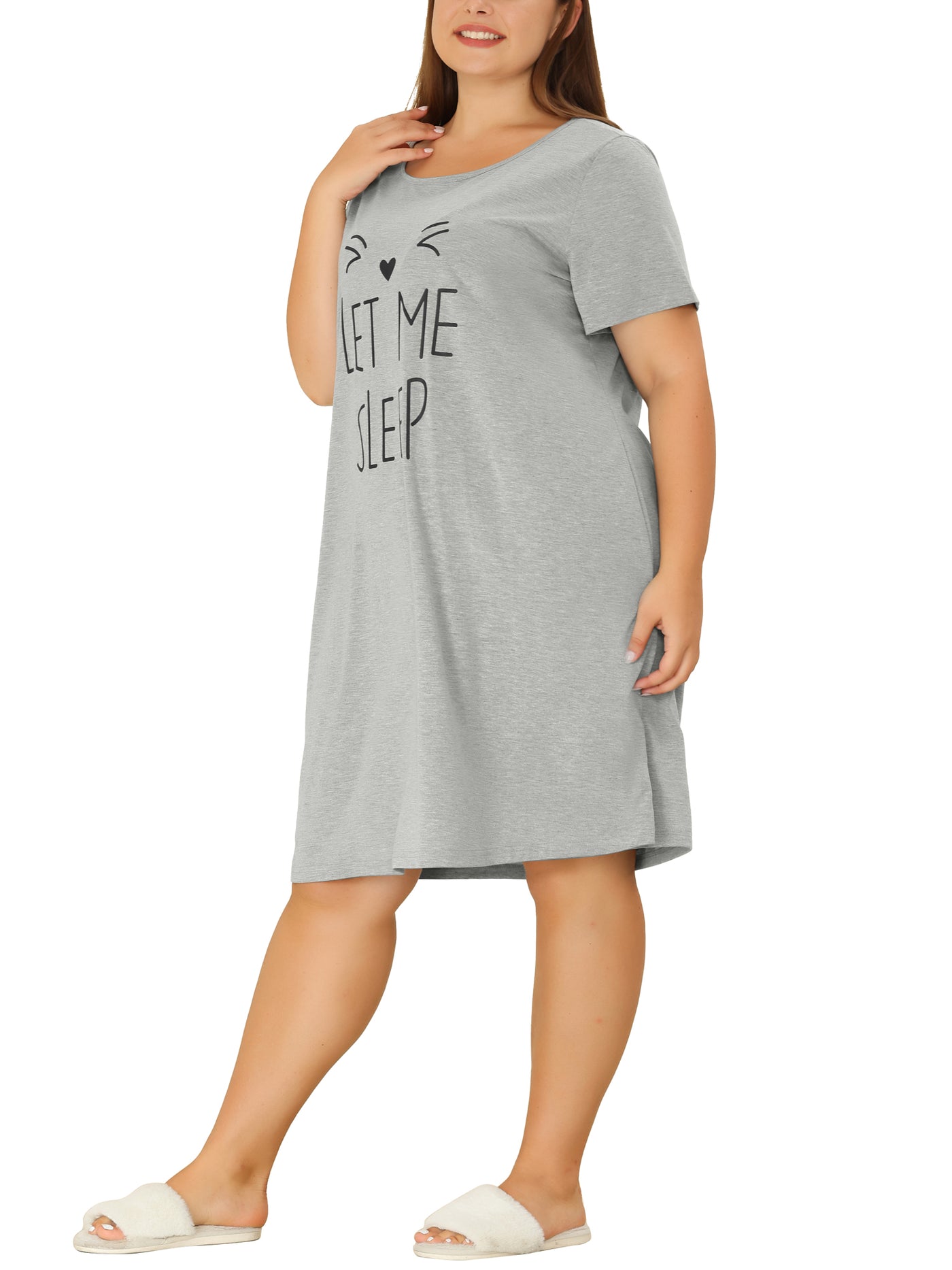 Bublédon Plus Size Nightgowns for Women Cat Prints Short Sleeves Lounge Sleep Dress