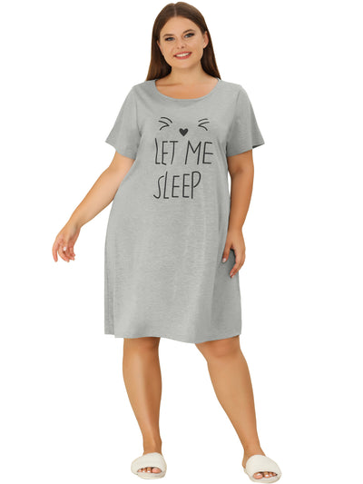 Plus Size Nightgowns for Women Cat Prints Short Sleeves Lounge Sleep Dress