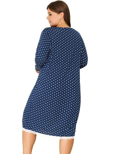 Women's Plus Size Sleepwear Polka Dots Lace Long Sleeve Nightgown