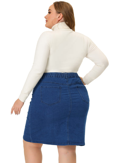 Plus Size Denim Skirt for Women Casual Mini Pockets Button Jean a Line Skirts