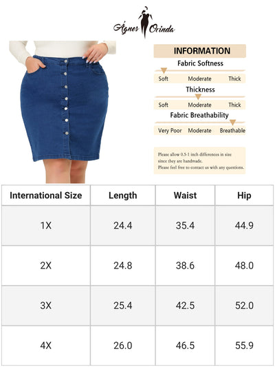 Plus Size Denim Skirt for Women Casual Mini Pockets Button Jean a Line Skirts
