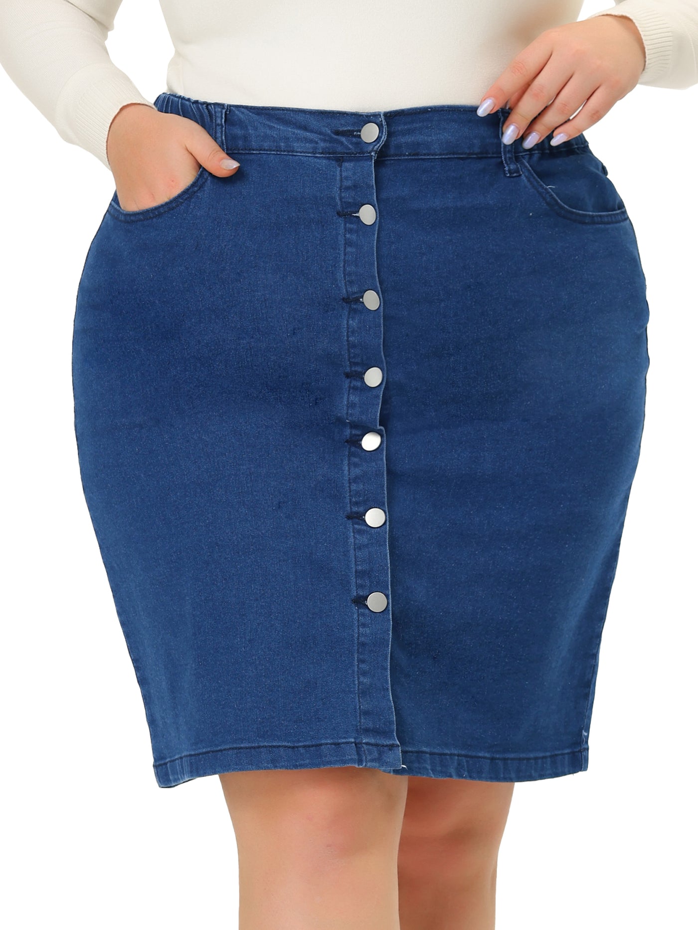 Bublédon Plus Size Denim Skirt for Women Casual Mini Pockets Button Jean a Line Skirts