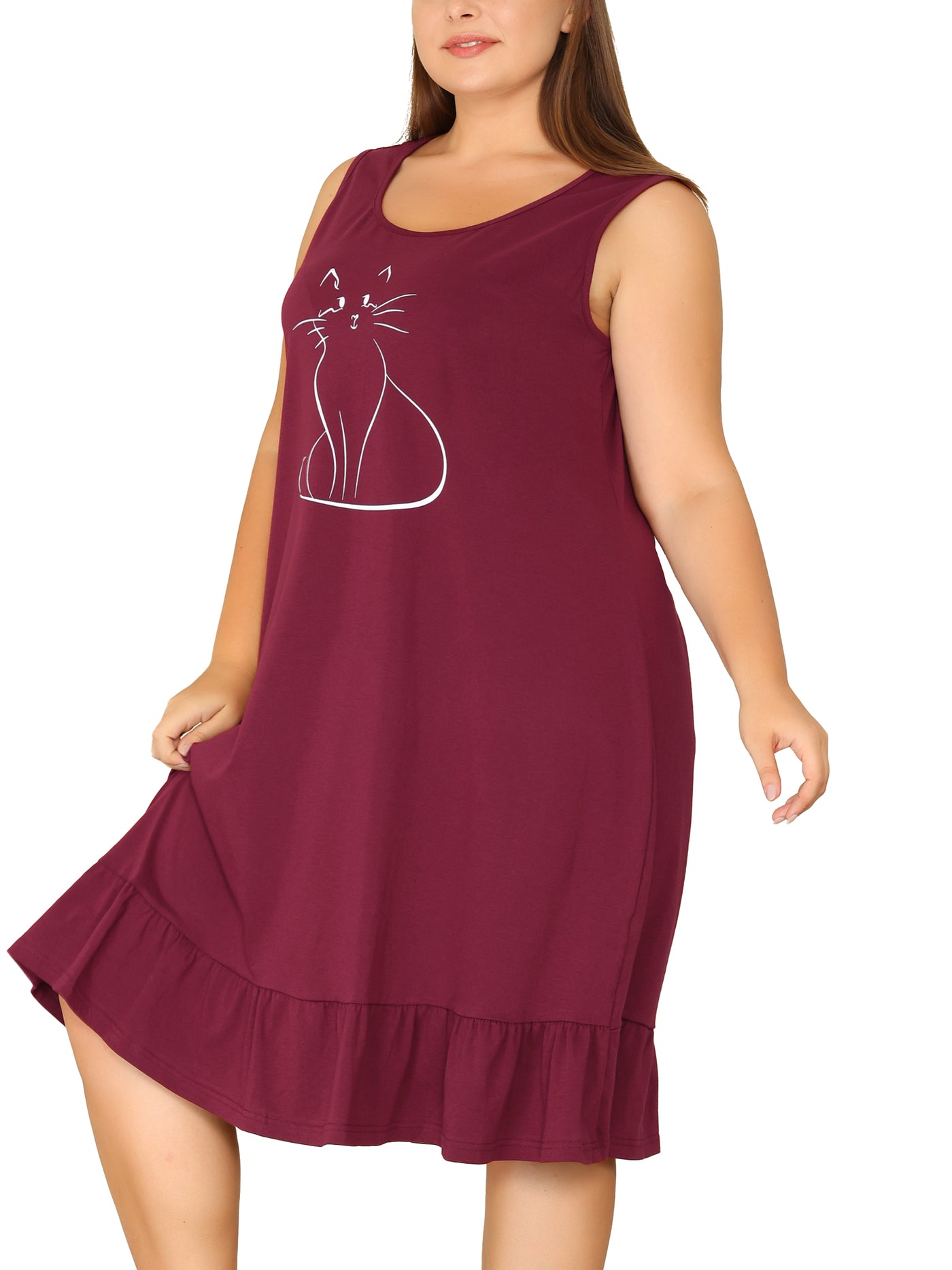 Bublédon Women's Plus Size Sleepdress Nightgowns Sleepwear Sleeveless Soft Comfy Lovely Cat Nightdress