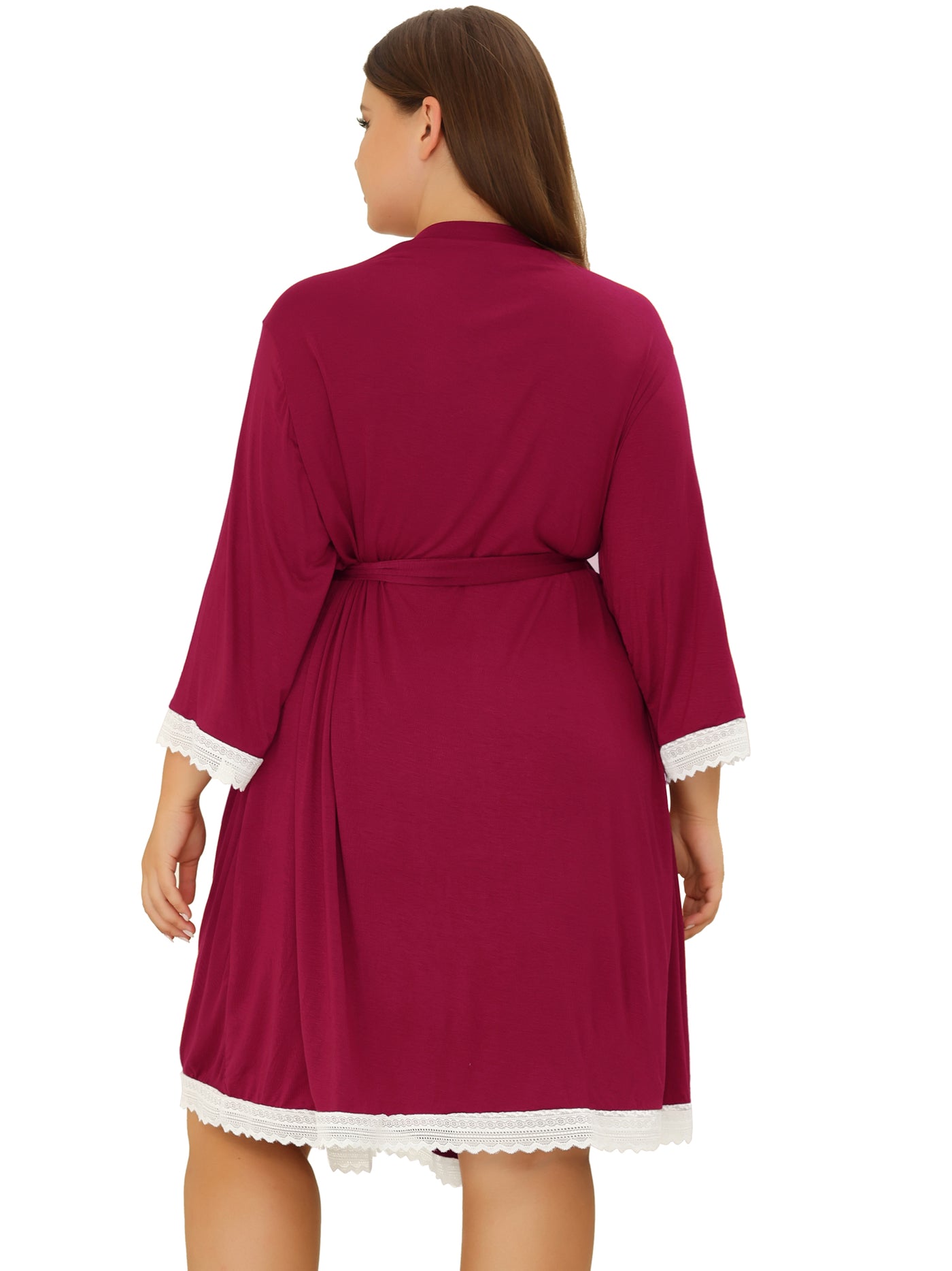Bublédon Women's Plus Size Nightgown Wrap Bathrobe Tie Belt Lace Trim 3/4 Sleeve Pajama
