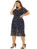 X Line V Neck Midi Floral Ruffle Hem Dress