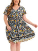 X Line Woven V Neck Short Sleeve Smock Waist Dress