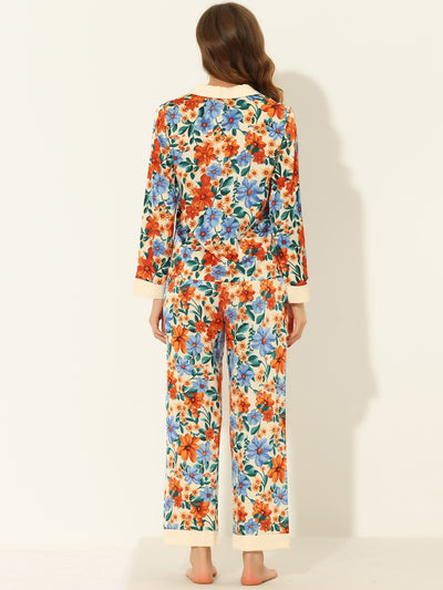 Women's Floral Button Down Silk Sleepwear 2pcs Pajama Sets