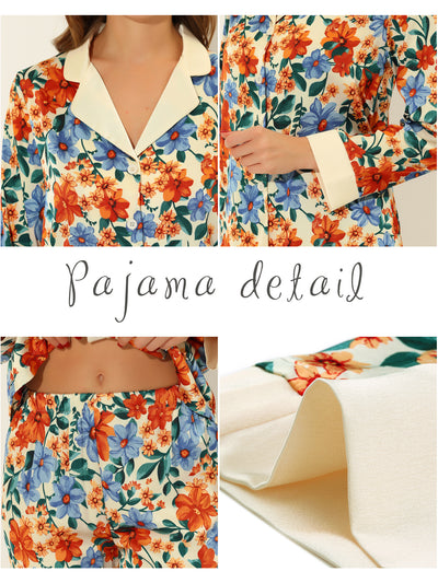 Women's Floral Button Down Silk Sleepwear 2pcs Pajama Sets