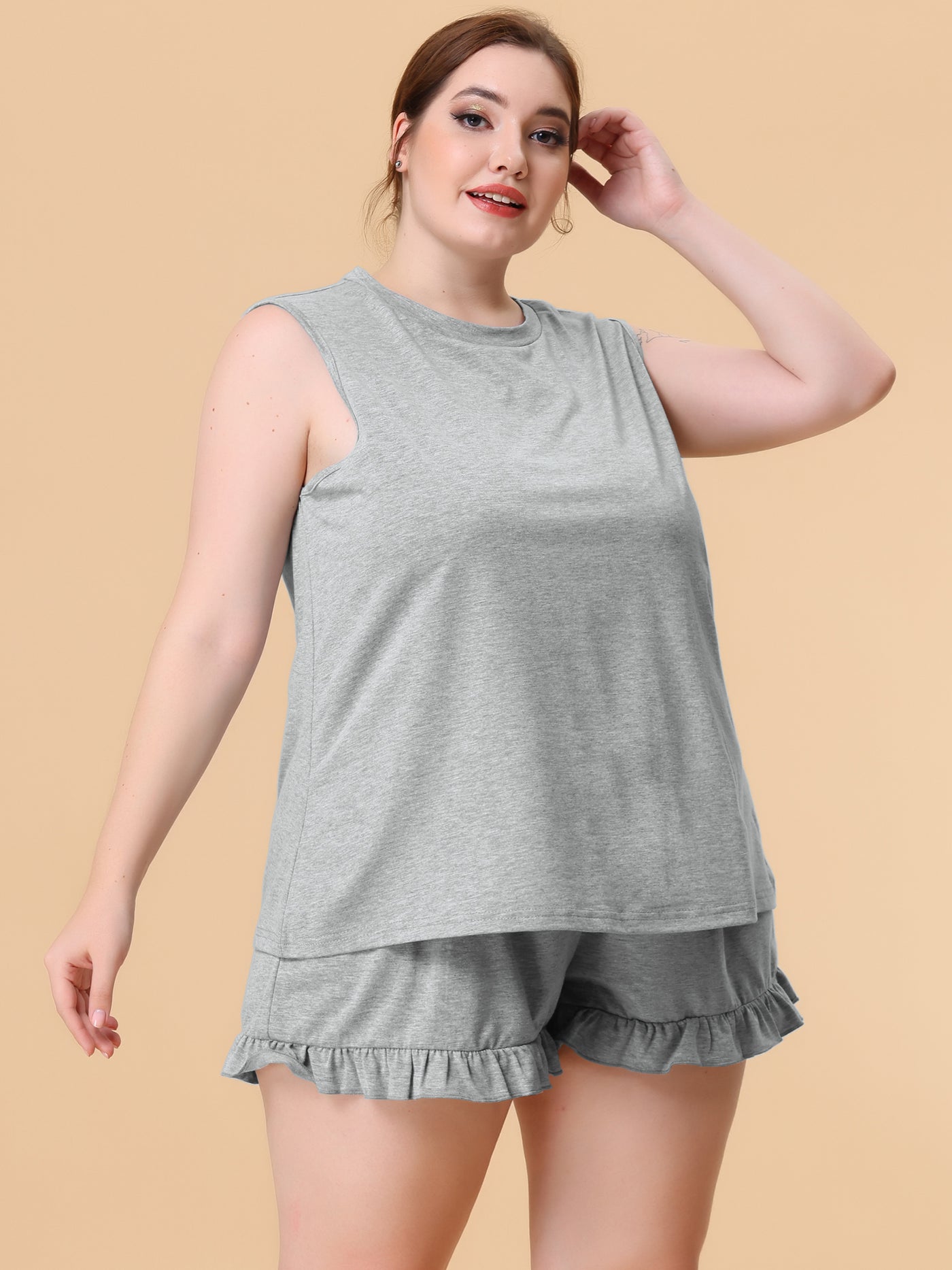Bublédon Women's Plus Size Pajamas Set Knit Tank Top Sleepwear