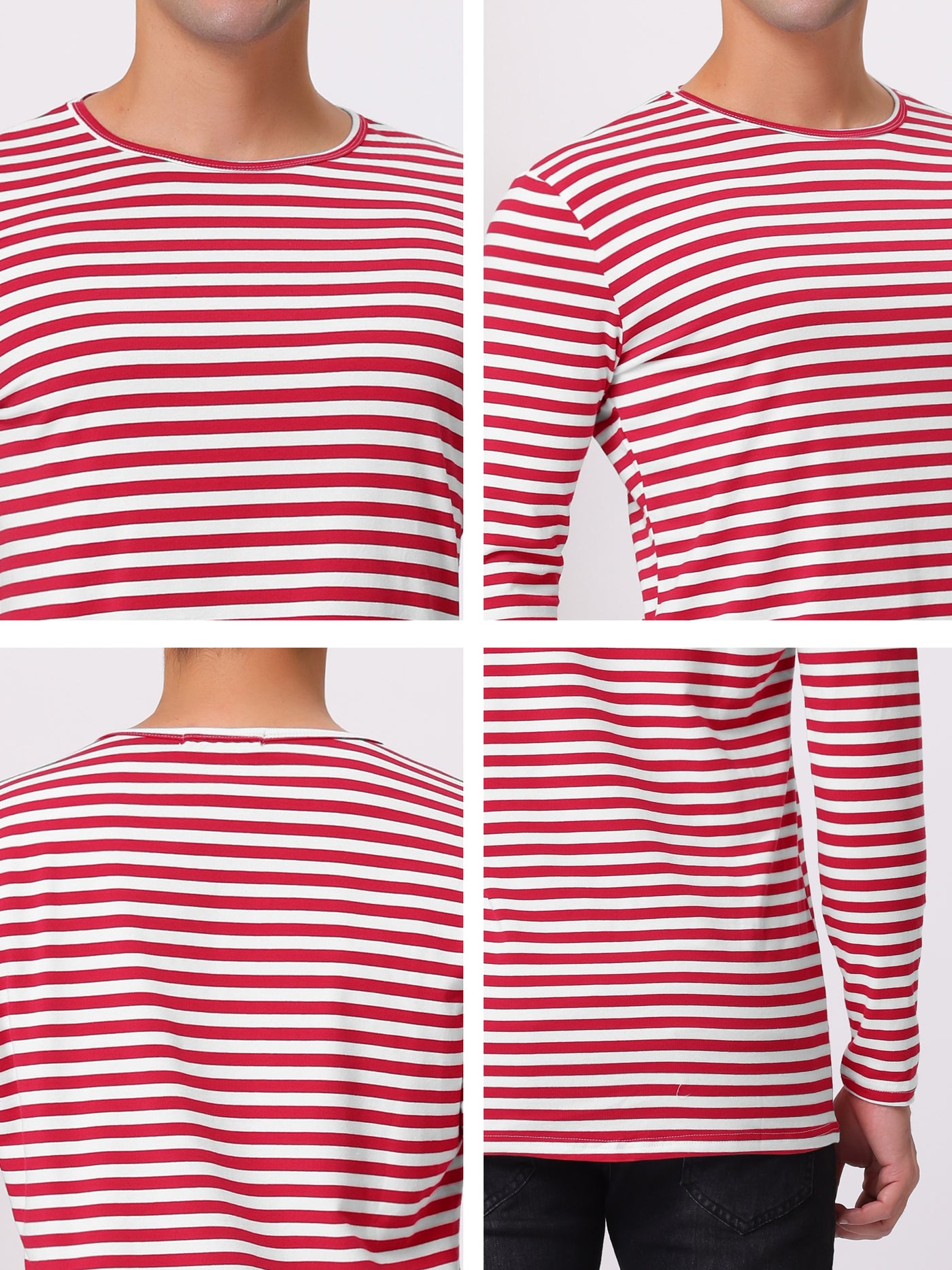 Bublédon Men's Striped Crew Neck Stripe Basic Long Sleeve Shirt