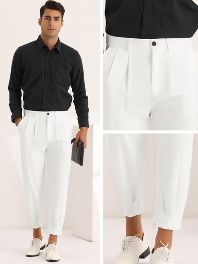 Men's Formal Suit Solid Pleated Front Zip Hem Tapered Cropped Pants