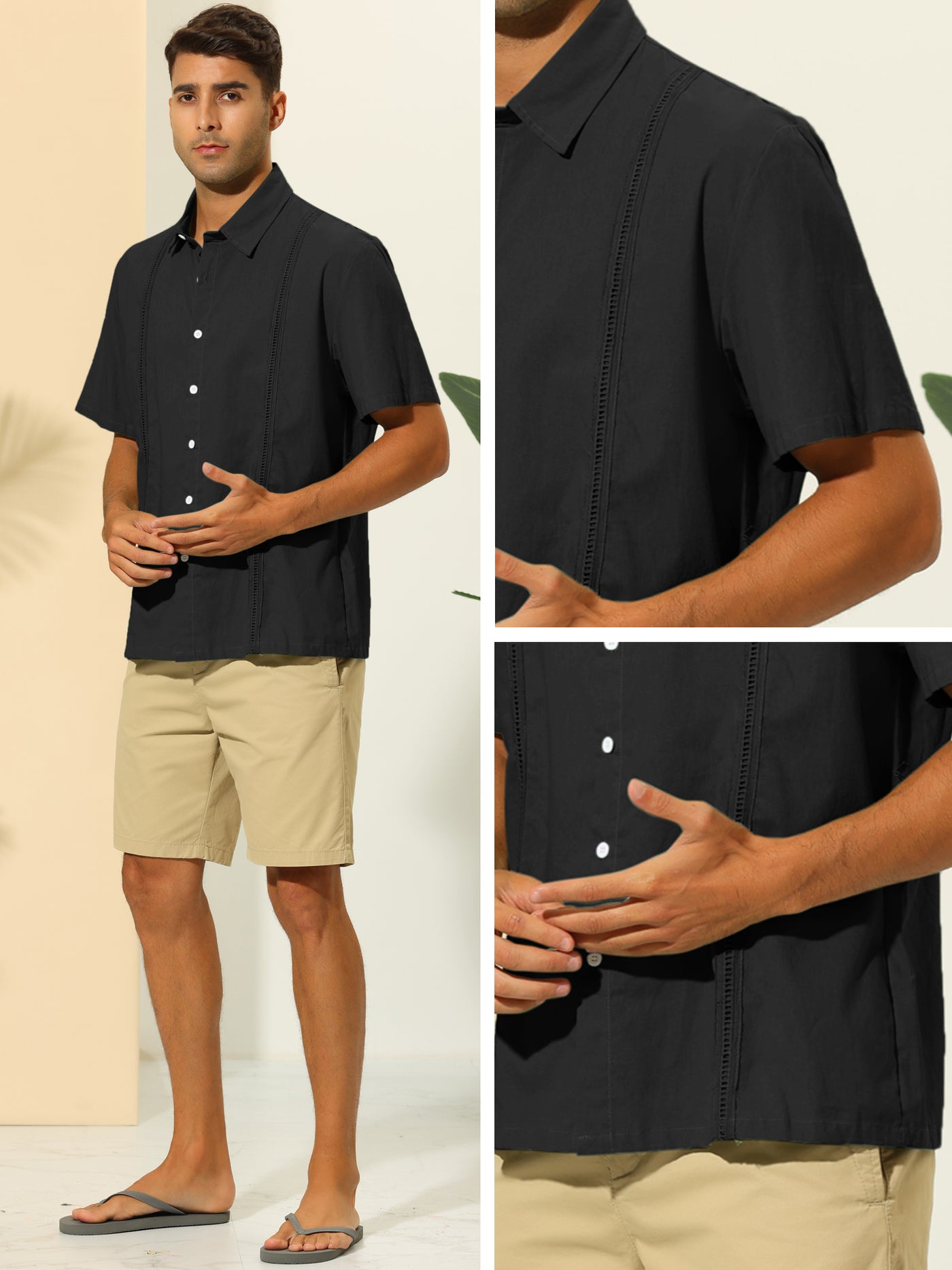 Bublédon Hawaiian Men's Linen Short Sleeve Casual Button Down Summer Shirts