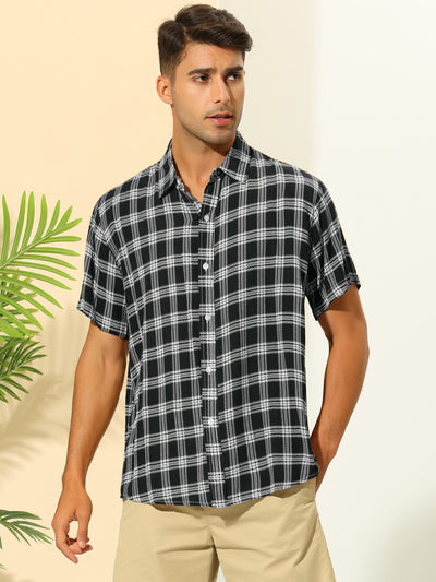 Bublédon Plaid Shirts for Men's Casual Button Down Short Sleeve Hawaiian Checked Shirt