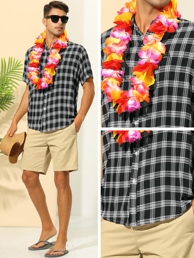 Plaid Shirts for Men's Casual Button Down Short Sleeve Hawaiian Checked Shirt