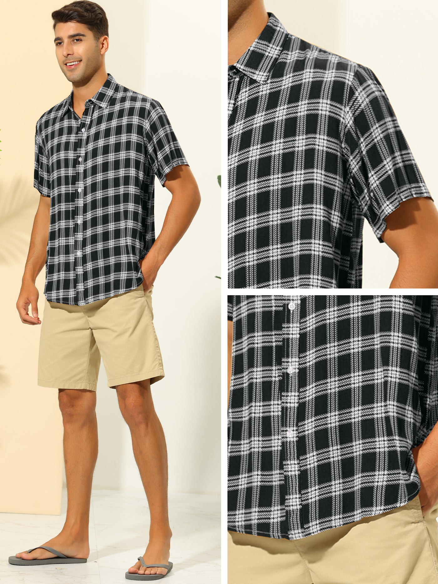 Bublédon Plaid Shirts for Men's Casual Button Down Short Sleeve Hawaiian Checked Shirt