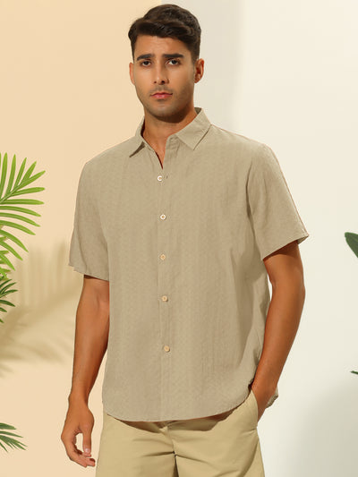 Summer Shirts for Men's Solid Color Short Sleeve Point Collar Beach Hawaiian Shirt