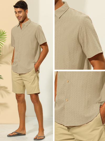 Summer Shirts for Men's Solid Color Short Sleeve Point Collar Beach Hawaiian Shirt