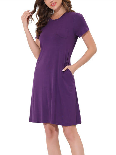 Women's Pajama Dress Sleepwear Strtechy with Pockets Nightshirt Lounge Nightgown