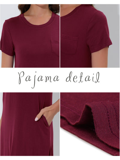 Women's Pajama Dress Sleepwear Strtechy with Pockets Nightshirt Lounge Nightgown