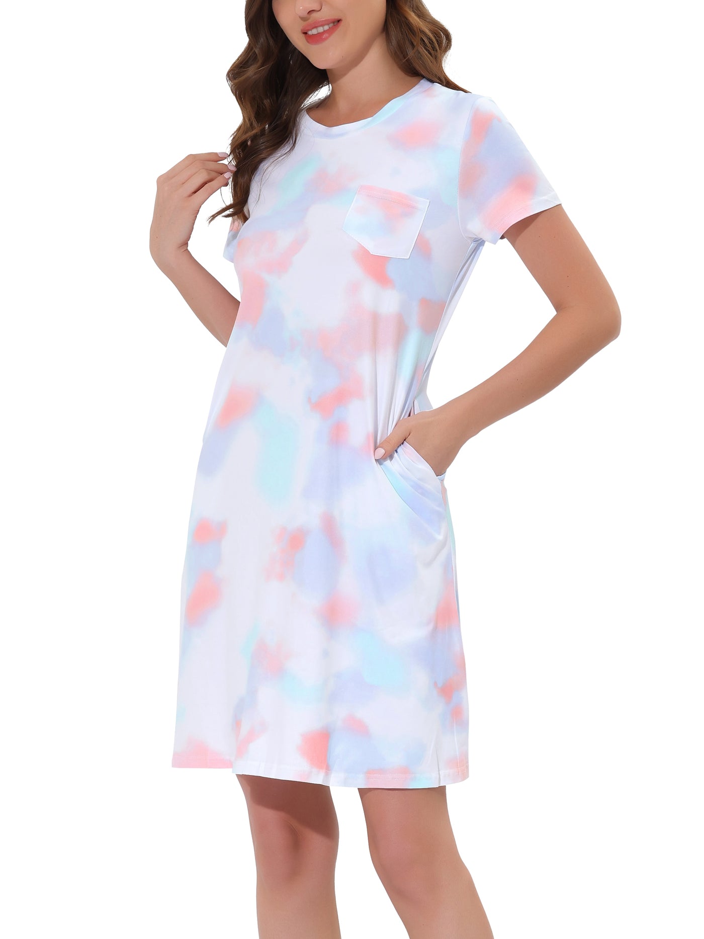 Bublédon Women's Pajama Dress Sleepwear Strtechy with Pockets Nightshirt Lounge Nightgown