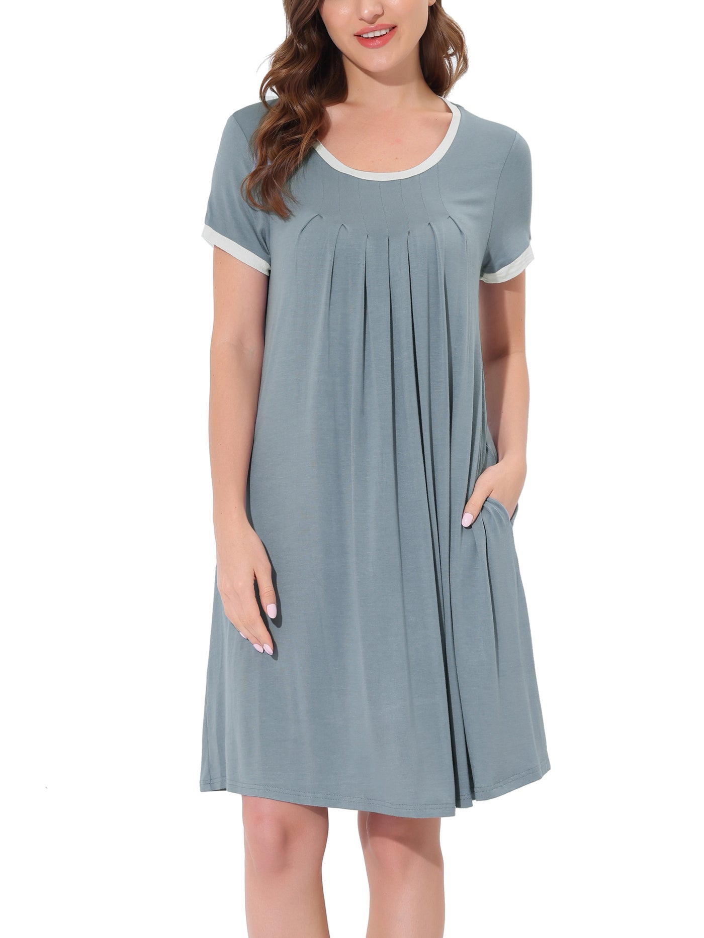 Bublédon Women's Sleepwear Pajama Dress Soft Nightshirt with Pockets Lounge Nightgown