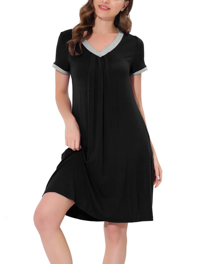 Women's Pajama Dress Nightshirt Sleepwear V-Neck with Pockets Lounge Nightgown