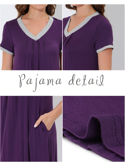 Women's Pajama Dress Nightshirt Sleepwear V-Neck with Pockets Lounge Nightgown