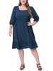 X Line Woven 3/4 Sleeve Swiss Dot Smock Waist Dress