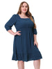 X Line Woven 3/4 Sleeve Swiss Dot Smock Waist Dress