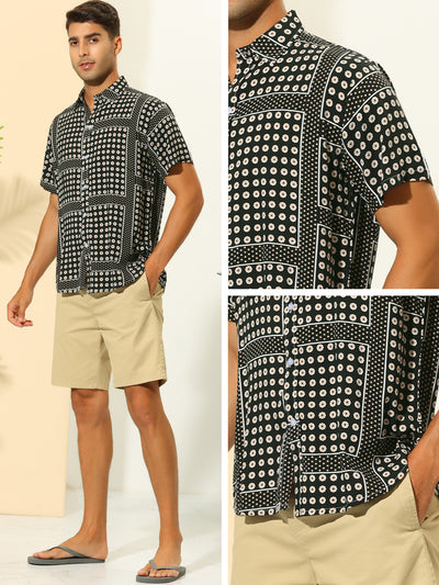 Polka Dots Shirts for Men's Short Sleeves Color Block Flower Pattern Summer Shirt