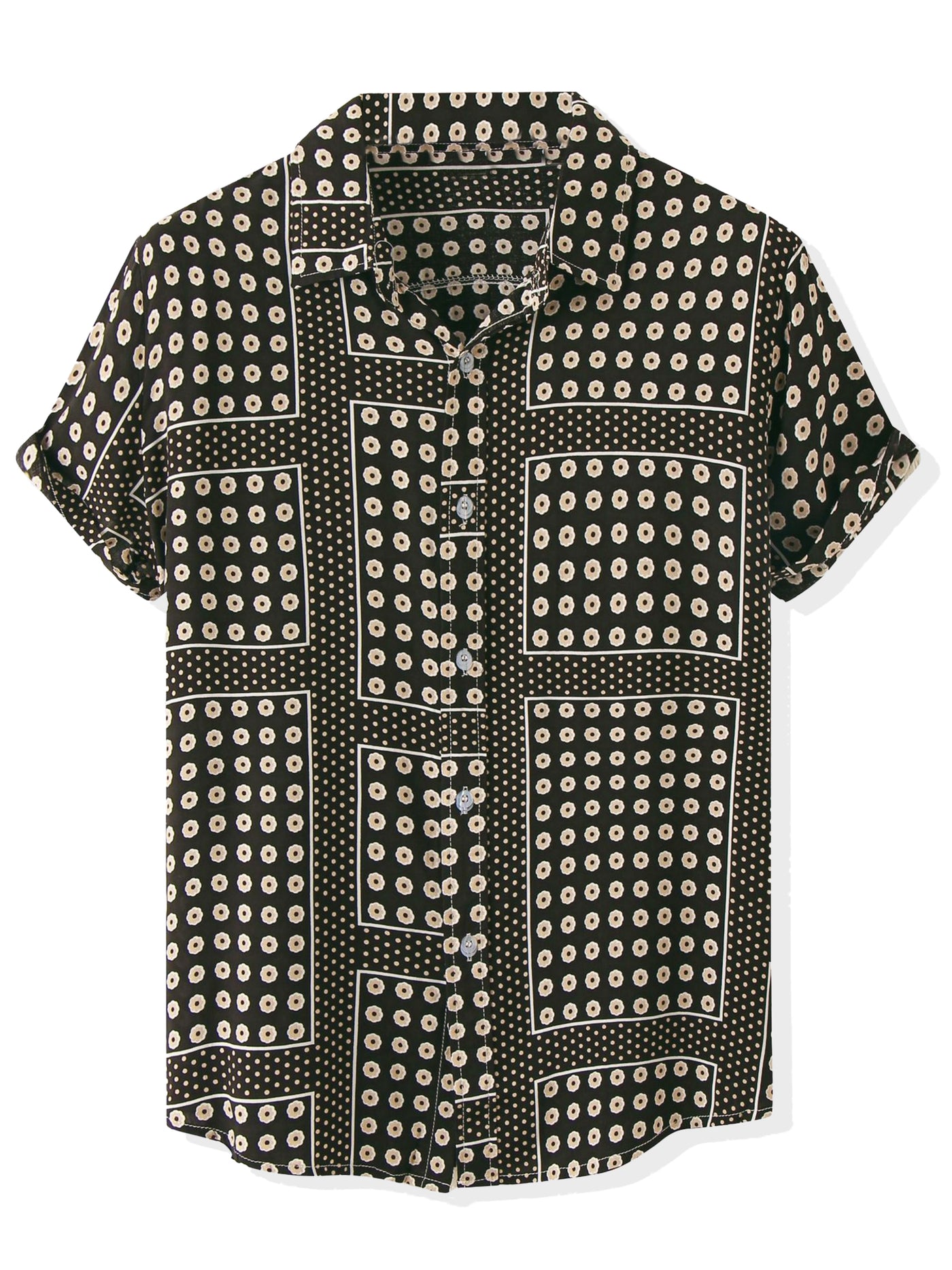Bublédon Polka Dots Shirts for Men's Short Sleeves Color Block Flower Pattern Summer Shirt