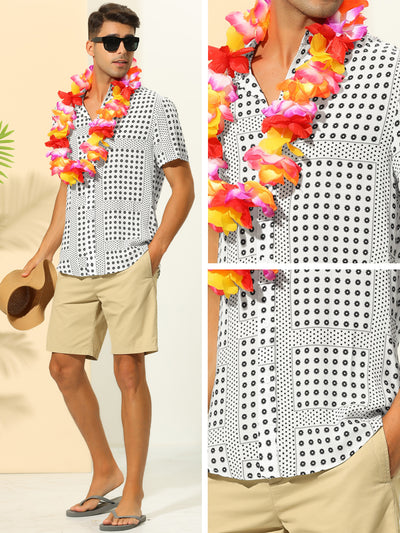 Polka Dots Shirts for Men's Short Sleeves Color Block Flower Pattern Summer Shirt