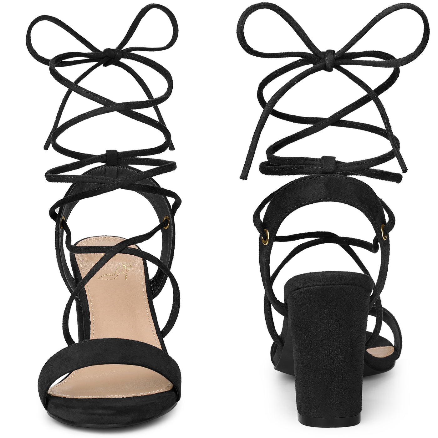 Bublédon Lace Up Slingback Block High Heels Sandals for Women
