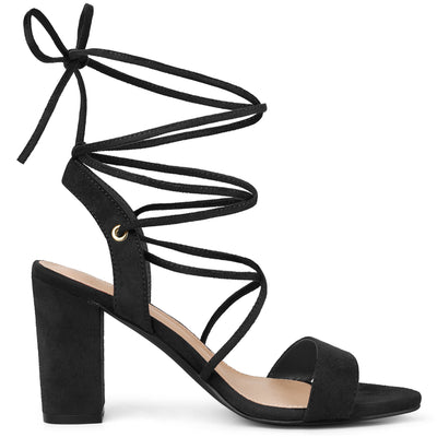 Lace Up Slingback Block High Heels Sandals for Women