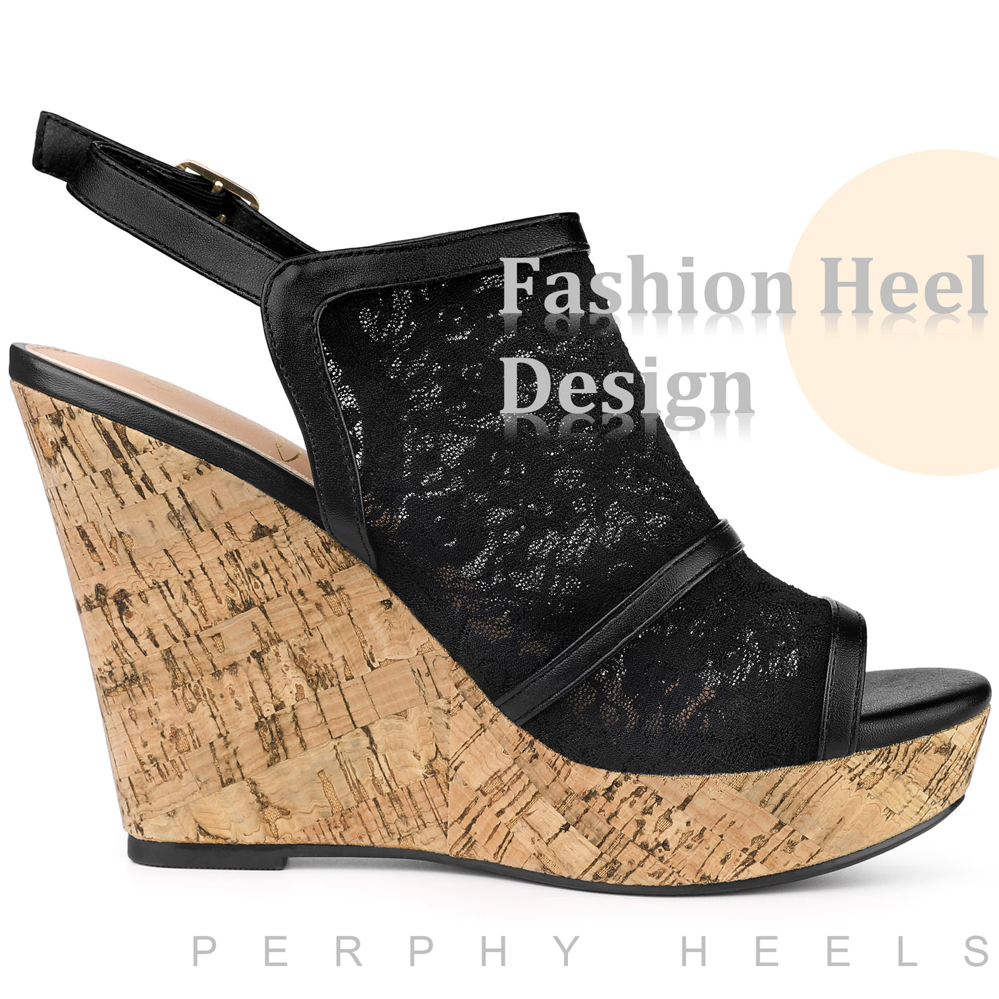 Bublédon Perphy Lace Platform Heel Slingback Wedges Sandals for Women
