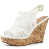 Perphy Lace Platform Heel Slingback Wedges Sandals for Women