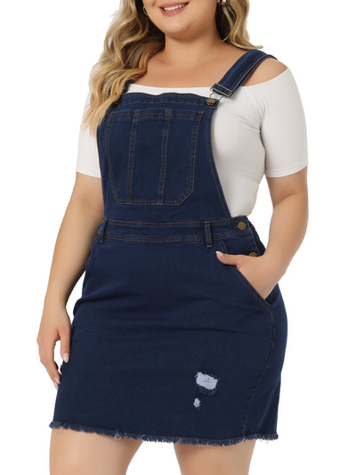 Chic Ripped Denim Plus Size Suspender Overall Skirt