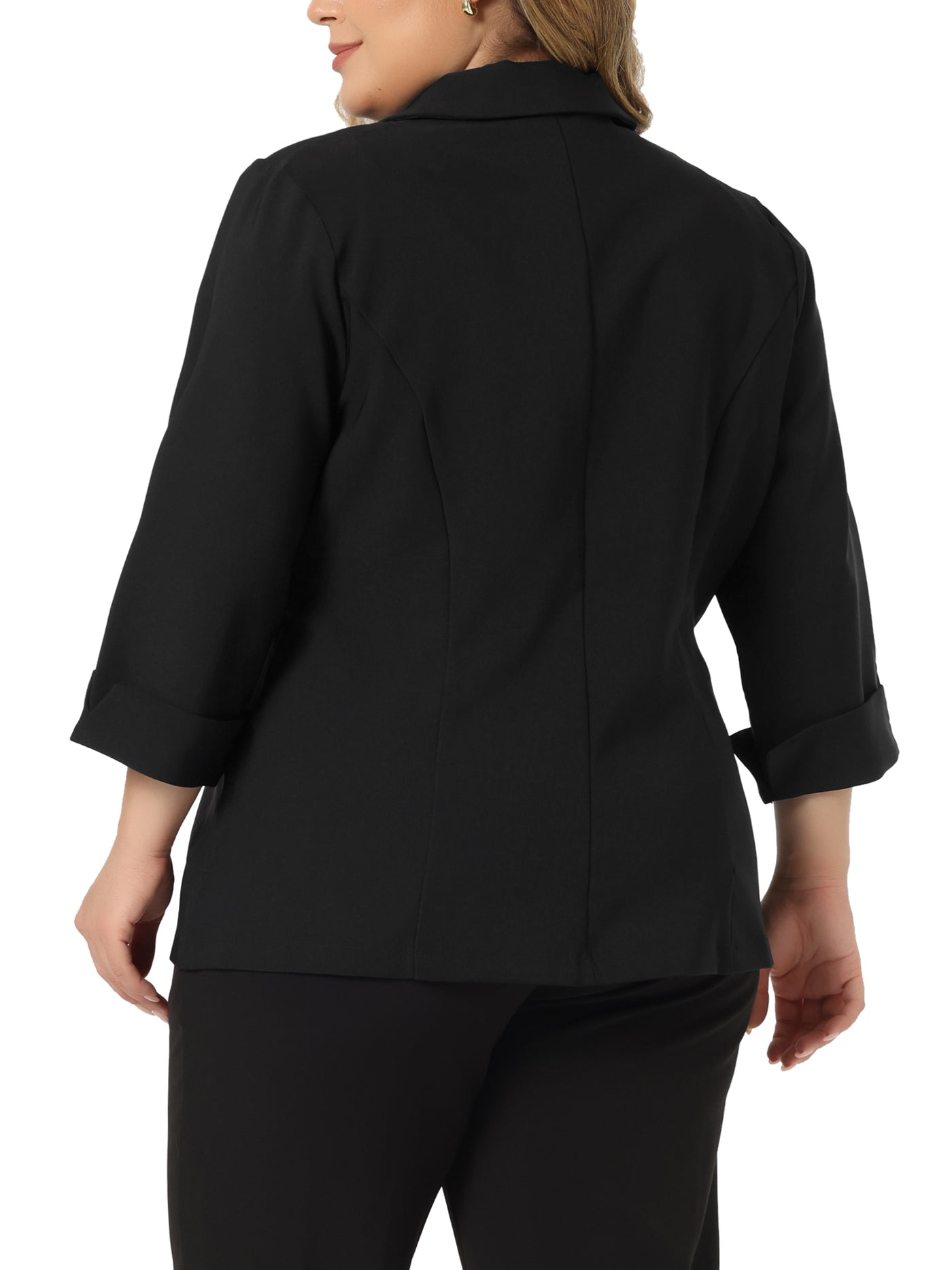 Bublédon Women's Plus Size Office Blazer Notch Panel Button Front 3/4 Sleeve Peplum Work Blazers