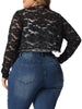 Plus Size Sheer Long Sleeve Open Front Cardigan Floral Lace Shrug